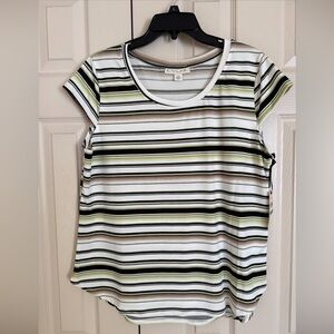 Emaline Top Women Multicolor Stripe Blouse Cap Sleeve Knit Round Neck Stretch L